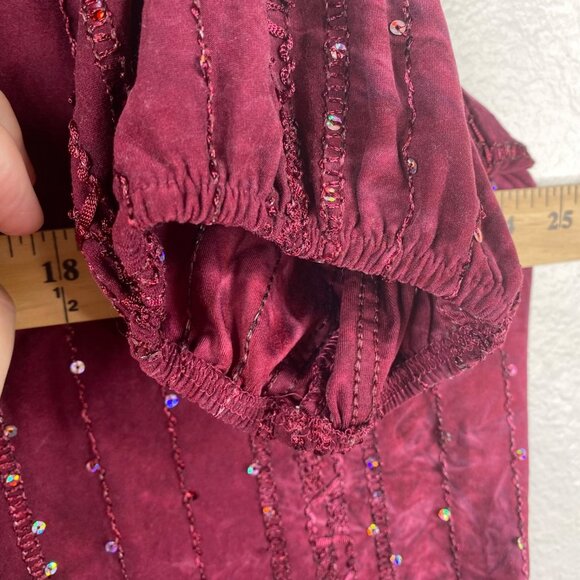 Shannon Ford New York Top Burgundy Sz 3X Embroidered Sequins Boho Peasant - Picture 11 of 11